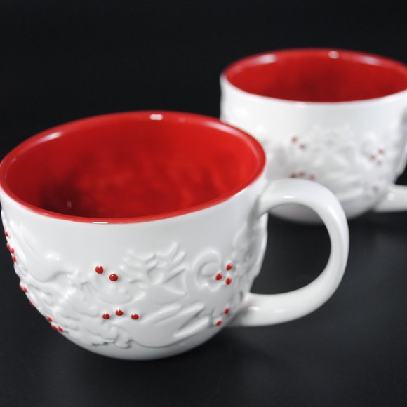 Starbucks Other - Starbucks 2008 Holiday Doves, Reindeer and Holly Mugs Set of 2